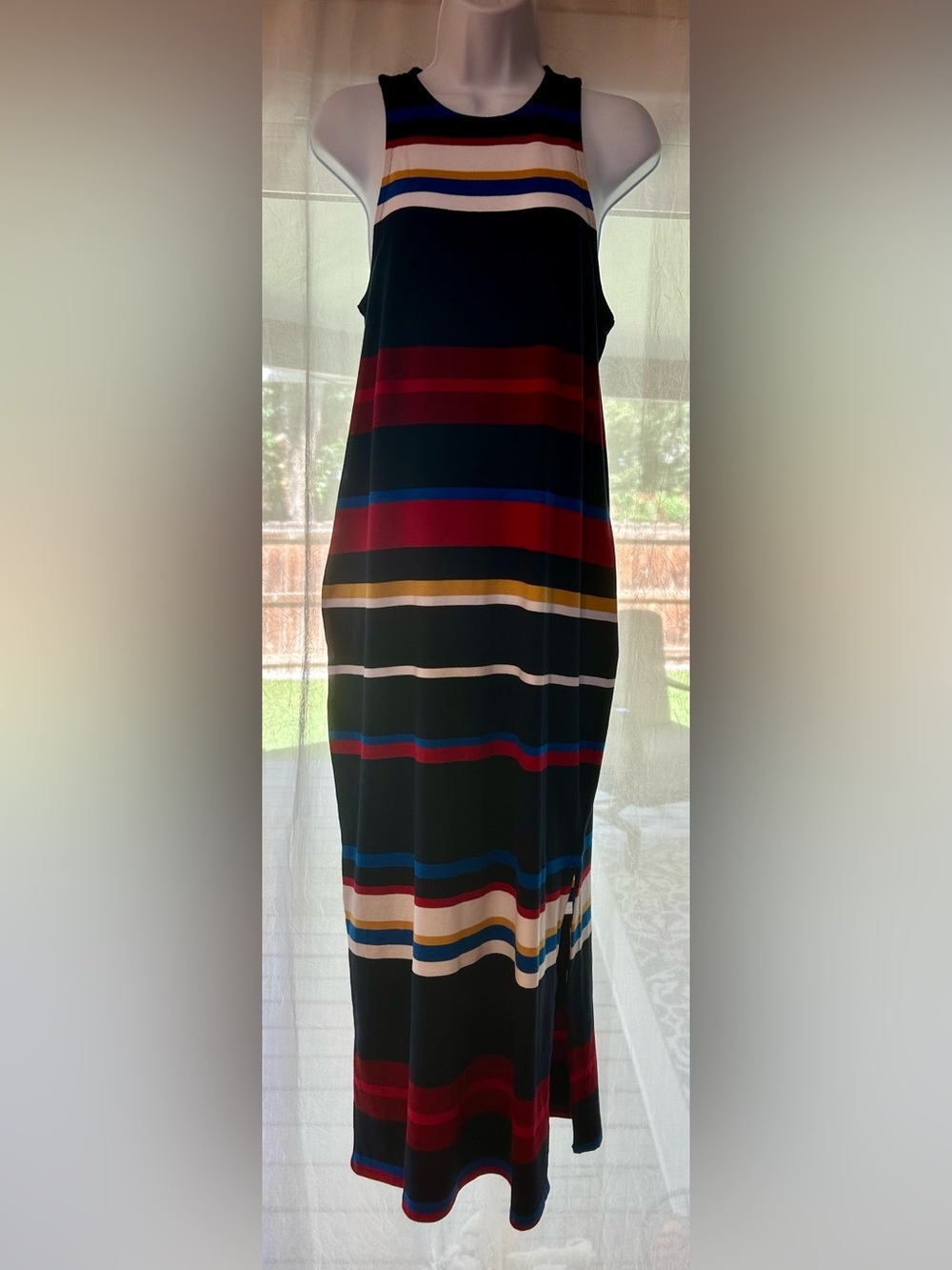 LOFT Multicolor Striped Maxi Dress Sleeveless 100% Cotton Rainbow Stripe Size S